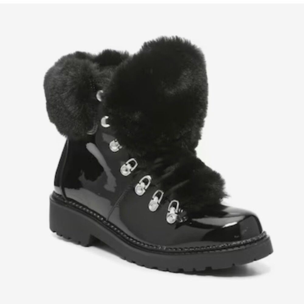 Kelly & Katie black faux fur Patent Leather boots VARIOUS sizes